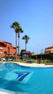 duży basen z palmami w tle w obiekcie Duplex Penthouse in Estepona- Mountain and Sea views w mieście Estepona
