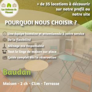a flyer for a furniture store with a table and chairs at Baudan - Clim - Terrasse in Arles