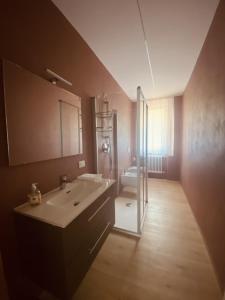 a bathroom with a sink and a shower and a mirror at Countryhouse Verso in Rovereto