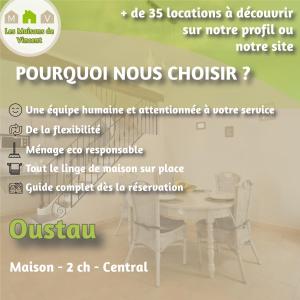 een flyer voor een meubelzaak met een tafel en stoelen bij L'Oustau - ruelle bucolique in Arles
