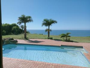 a swimming pool with the ocean in the background at Ocean Vista in Amanzimtoti