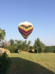 a hot air balloon flying over a field at Le Clos n°5 in Villy-le-Moutier