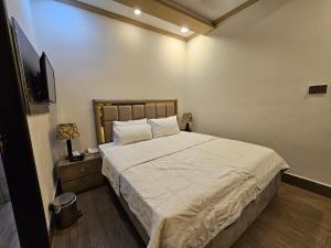 1 dormitorio con 1 cama grande y TV en Xpress Hotel en Lahore