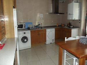 a kitchen with a washing machine and a washer at Pensión Sandoval by gaiarooms in León