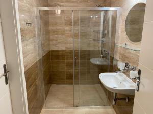 een badkamer met een douche en een wastafel bij Penzion Trödler in Brod nad Dyjí