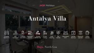 ein Schild für eine antalya Villa in einem Zimmer in der Unterkunft Antalya Villa - 5BHK with Private Pool, Baga in Baga