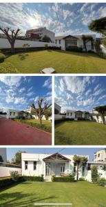 four different pictures of a house and a yard at Solanki farms & Pool Villa garden fully private in Jaipur