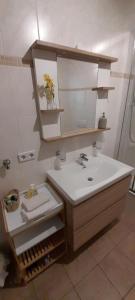 a bathroom with a white sink and a mirror at Apartment Am Markt 4 in Bad Gottleuba