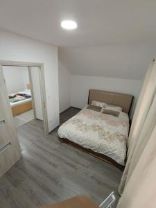um quarto com uma cama e um espelho em Villa Kaan em Trnovo