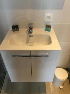 bagno con lavandino bianco e servizi igienici di Nonne Blanche a Ostenda