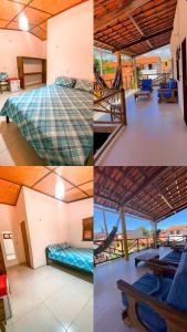 a collage of four pictures of a room with beds at Flechimar Suítes in Trairi