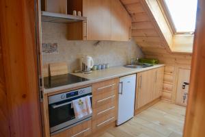 a small kitchen with a stove and a sink at Highland Retreat Dzianisz in Witów