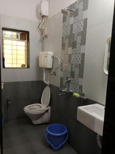a bathroom with a toilet and a sink at Vrundavan in Panchgani