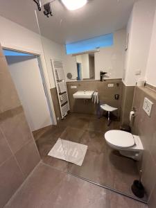 a bathroom with a toilet and a sink at Ferienwohnung am Yachthafen in Kressbronn am Bodensee +9 photos