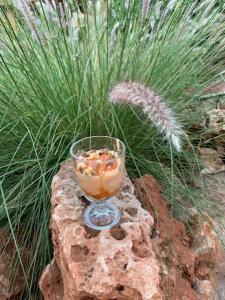 Un drink in un bicchiere su una roccia di Azzaouia Resort a Tahla