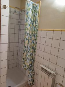 uma casa de banho com uma cortina de chuveiro em Casa vacanze La Cerrina em Gambassi Terme