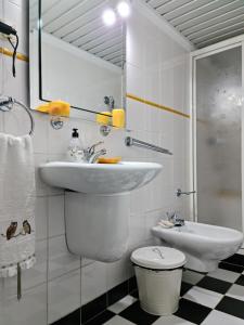 La salle de bains est pourvue d'un lavabo et de toilettes. dans l'établissement Quinta da Mochada, 
