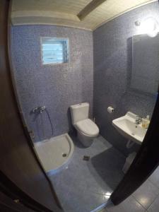 a bathroom with a toilet and a sink at Villa Moras in Paralia Katerinis