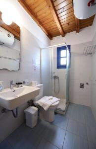 a bathroom with a sink and a shower and a toilet at Mykonos Pro-care Suites in Ano Mera