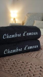 - 2 serviettes assises au-dessus d'un lit dans l'établissement Chambre d'amour, à Villeneuve-lès-Avignon
