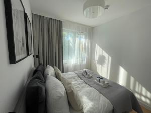 a bed in a room with a window at Eden Puck in Puck