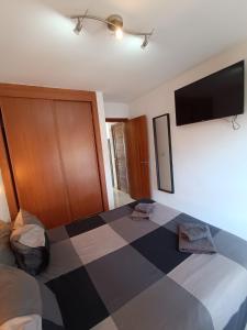 1 dormitorio con 1 cama grande y TV de pantalla plana en Apartamento Reload Complex Amaya Fuerteventura, en Costa de Antigua