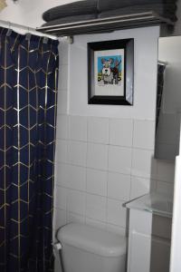ein Bad mit einem WC und einem Bild an der Wand in der Unterkunft Group Unit Great Location in San Juan