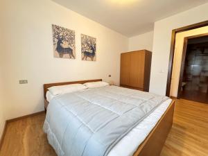 GiustinoにあるAppartamenti Dossのベッドルーム1室(大型ベッド1台付)が備わります。壁には絵画2点が飾られています。