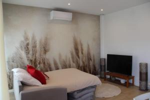 a bedroom with a bed and a flat screen tv at Escapade Sélest' in Sélestat