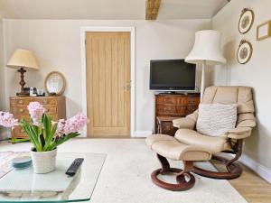 a living room with a chair and a television at The Shed - Pulborough in Pulborough