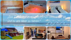 克鲁姆赫恩Deichstube-Greetsiel的房屋四张照片的拼贴