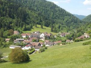 a small village in a green hill with trees at Appartement de 2 chambres avec jardin amenage et wifi a Rosureux in Rosureux