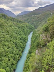 an aerial view of a river in a valley at Žabljak Apartman in Žabljak
