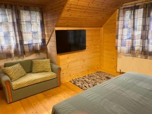 1 dormitorio con sofá y TV en una habitación en Chalet Hronec, en Hronec