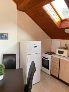 a kitchen with a white refrigerator and a stove at Apartments Arina in Krasici