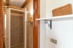 a bathroom with a shower and a white shelf at Tenuta Ponte Vecchio in Bortigiadas