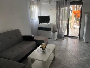 a living room with a couch and a coffee table at Apartments Arina in Krašići