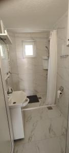 a bathroom with a sink and a toilet and a shower at Home Nikolić in Novi Pazar