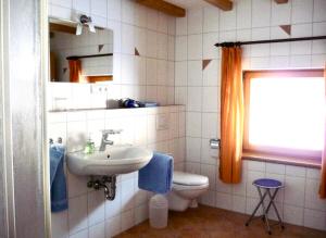 een badkamer met een wastafel en een toilet bij Ferdihof Holiday Home in Hierholz
