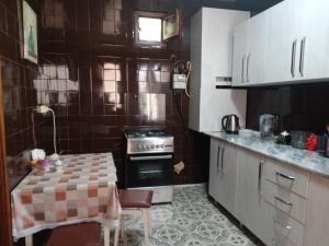 a kitchen with a stove and a table in it at Tilda&Matilda in Kutaisi +101 photos