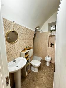 y baño con lavabo, aseo y espejo. en B&B PIETRA VIVA, en Sannicandro di Bari