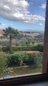 Blick auf eine Palme aus dem Fenster in der Unterkunft 2 bedrooms apartement with city view furnished balcony and wifi at Siena in Siena