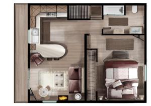 a floor plan of a small apartment with at Alaska's Point of View Full Suite in Seward