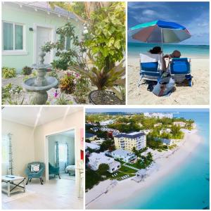 uma colagem de fotos de uma casa na praia em Delightful Cottage - 30 Secs Walk to the Beach em Nassau