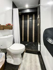 a bathroom with a toilet and a shower at Roomi in Los Angeles