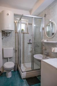 a bathroom with a shower and a toilet and a sink at Dubrovnik Airport Apartment Tea in Durovići