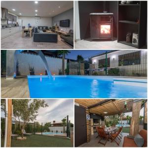 un collage de fotos con una casa y una piscina en Almagrocasarural en Almagro