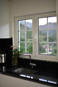 - une cuisine avec un évier et 2 fenêtres dans l'établissement CASA RIGOR, à Rio Caldo