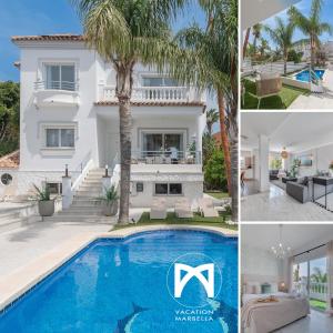 a villa with a swimming pool and a house at VACATION MARBELLA I Sunny Camelia Villa Heated pool in Benalmádena