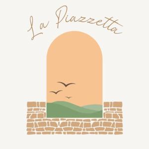 una pared de piedra con una ventana con un paisaje y aves en La Piazzetta - Locazione turistica nel centro storico di Acquasparta, en Acquasparta